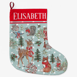Grande Chaussette De Noël Noël Joli renne Neige Bois Animaux