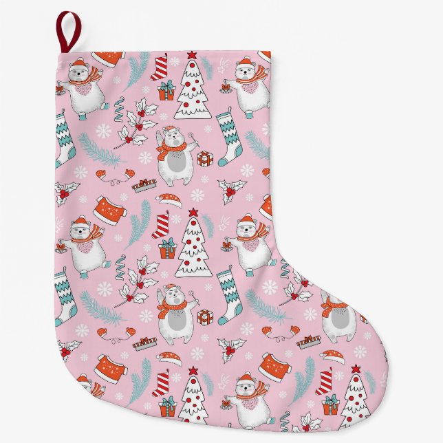 Grande Chaussette De Noël Noël mignon Gros Noël Stocking (Devant)