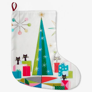 Grande Chaussette De Noël Noël moderne de la rétro moitié du siècle atomique