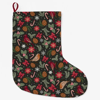Grande Chaussette De Noël Noël naturel Ditsy