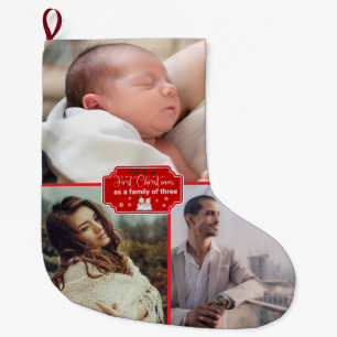 Grande Chaussette De Noël Noël personnalisé "Première famille de Noël"