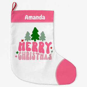 Grande Chaussette De Noël Noël personnalisé rétro rose