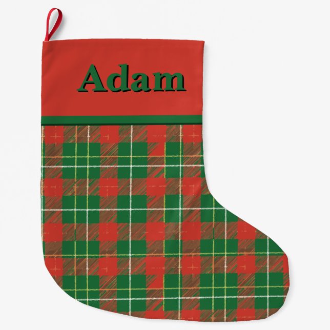 Grande Chaussette De Noël Noël Plaid rouge avec vert (Devant)