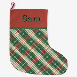 Grande Chaussette De Noël Noël Plaid vert et blanc