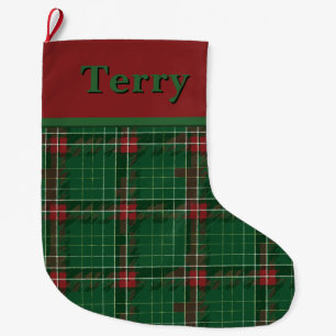 Grande Chaussette De Noël Noël Plaid vert et rouge