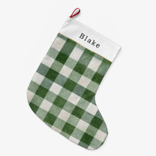 Grande Chaussette De Noël Noël rayures carreaux vert crème chaud