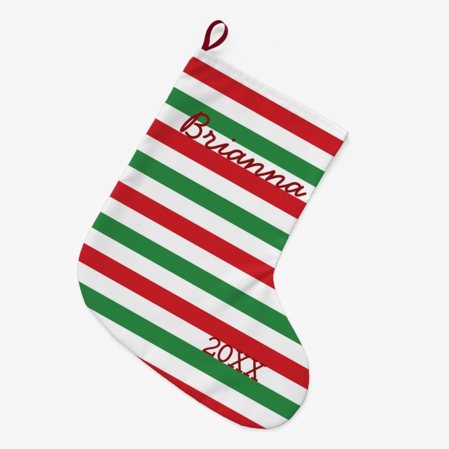 Grande Chaussette De Noël Noël rouge, vert, blanc rayé Stocking (Devant (Accrochage))