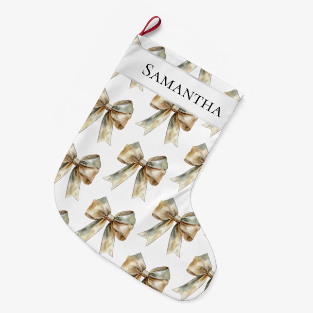 Grande Chaussette De Noël Noel Rustic Green Bow personnalisé (Devant (Accrochage))