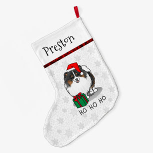 Grande Chaussette De Noël Noël Santa Hat Pomeranian (tri-couleur) mignonne