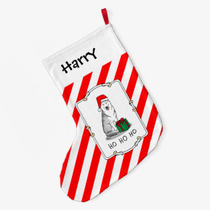 Grande Chaussette De Noël Noël Santa Hat Sibérien Husky (argent) mignonne