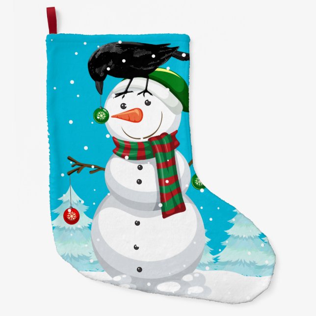 Grande Chaussette De Noël Noël Snowman et Raven (Devant)