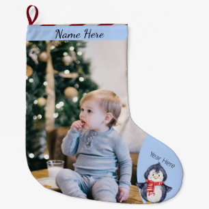Grande Chaussette De Noël Noël, ton pique/ton texte, ton pingouin d'aquarell