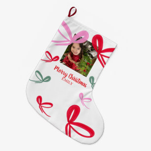 Grande Chaussette De Noël Noeuds Rouges de Noël Multicolores Doodle Photo