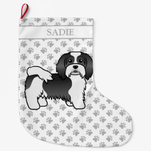 Grande Chaussette De Noël Noir Et Blanc Havanais Cute Dessin Dessin Chien Et