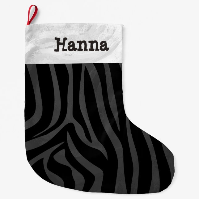 Grande Chaussette De Noël Nom avec le noir et le gris de zèbre (Devant)