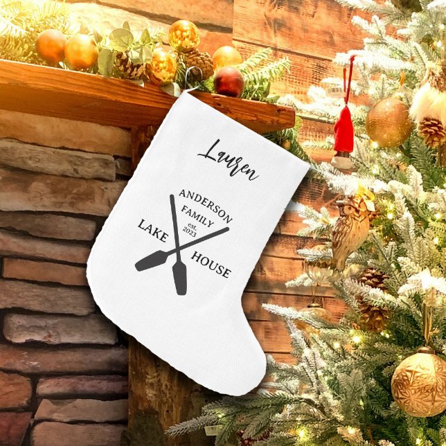 Grande Chaussette De Noël Nom de famille personnalisé Lake House (Créateur téléchargé)