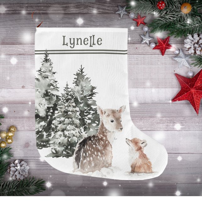 Grande Chaussette De Noël Nom de l'enfant, Bébé mignon Animaux, (Child's Name, Cute Baby Animals, Large Christmas Stocking)