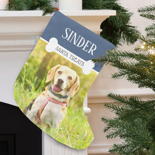 Grande Chaussette De Noël Nom de photo de chien amusant Personnalisé
