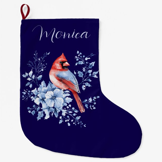 Grande Chaussette De Noël Nom personnalisé Cardinal Redbird Chinoiserie (Devant)
