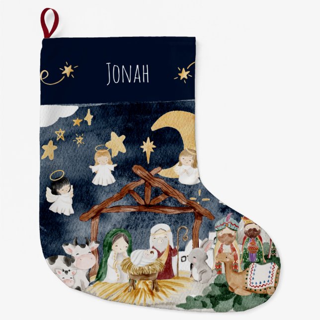 Grande Chaussette De Noël Nom personnalisé Christian Christmas Kids (Devant)