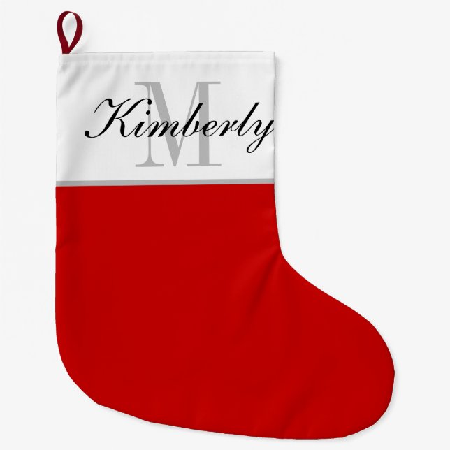 Grande Chaussette De Noël Nom personnalisé élégant monogramme de vacances (Devant)