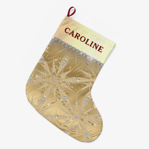 Grande Chaussette De Noël Nom personnalisé Golden Diamond Noël