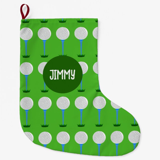 Grande Chaussette De Noël Nom personnalisé Golf Ball & Tee Christmas Stockin (Devant)