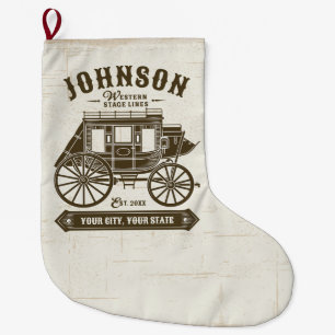 Grande Chaussette De Noël NOM PERSONNALISÉ Vieux Western Stagecoach Carriage