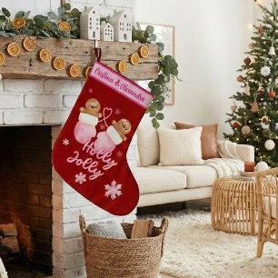 Grande Chaussette De Noël Noms personnalisés Filles pain d'épice Holly Jolly