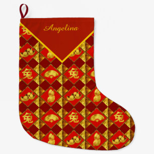 Grande Chaussette De Noël Nouvel An chinois du Motif lapin