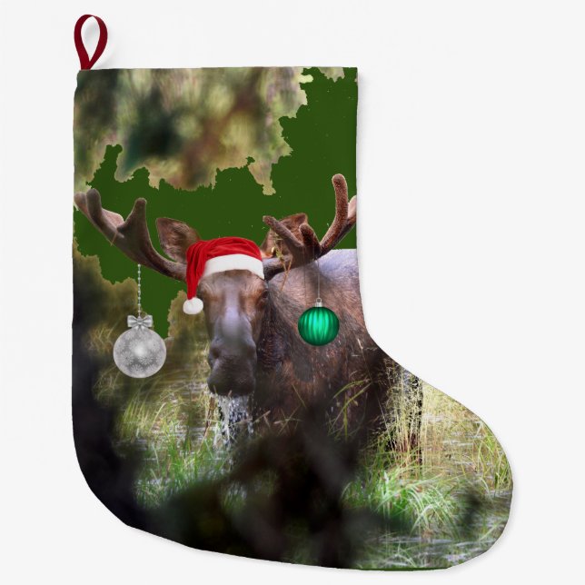 Grande Chaussette De Noël Nuit de Noël d'orignal (Devant)