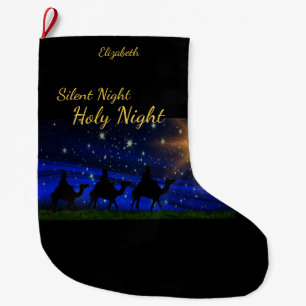 Grande Chaussette De Noël "Nuit Silencieuse Sainte Nuit" Nom personnalisé