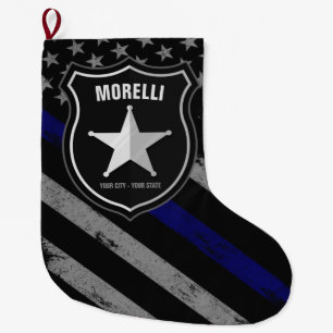 Grande Chaussette De Noël Officier de police Shérif Cop Flag