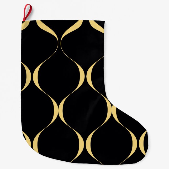 Grande Chaussette De Noël Or, simple, moderne, luxueux graphisme ondulé (Devant)