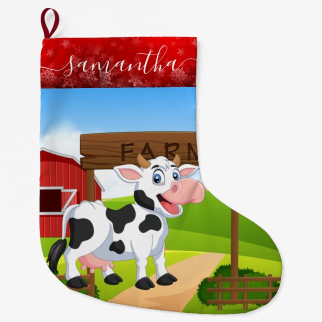 Grande Chaussette De Noël Ornement de Noël de vache (Devant)