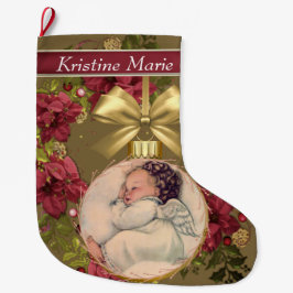 Grande Chaussette De Noël Ornement d'or d'ange de bébé de Noël floral
