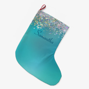 Grande Chaussette De Noël Paillettes holographiques ombrées sarcelle personn