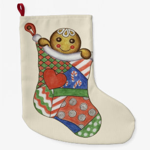 Grande Chaussette De Noël Pain d'épice Garçon Stocking