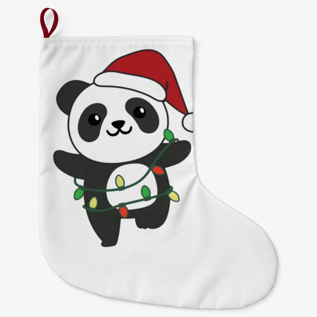 Grande Chaussette De Noël Panda Noël Animaux d'hiver Pandas Grand Christ (Devant)
