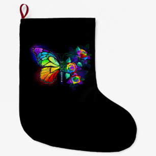 Grande Chaussette De Noël Papillon arc-en-ciel