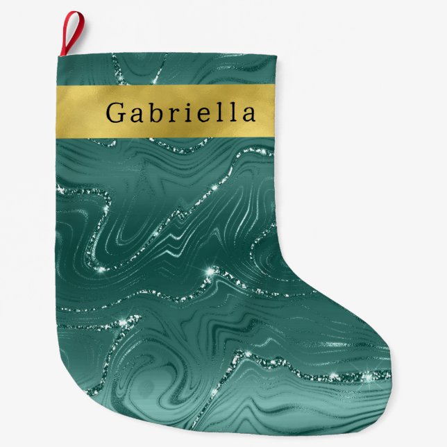 Grande Chaussette De Noël Parties scintillant dorée Turquoise (Devant)