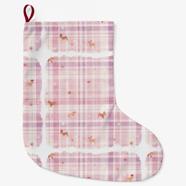 Grande Chaussette De Noël Pastel Pink Puppy Christmas Stocking with Crowns (Devant)