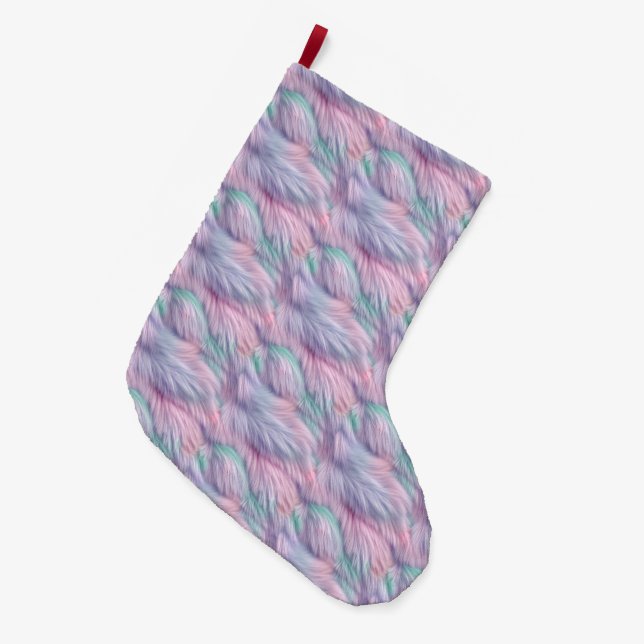 Grande Chaussette De Noël Pastel Rainbow Fur (Devant (Accrochage))