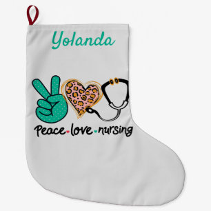 Grande Chaussette De Noël Peace Love Nursing Personnalisé