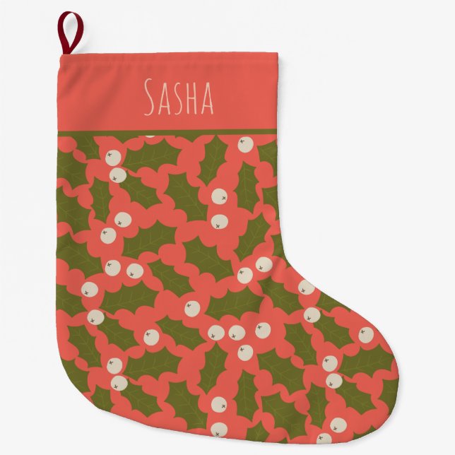Grande Chaussette De Noël Peach Holly Noël personnalisé (Devant)