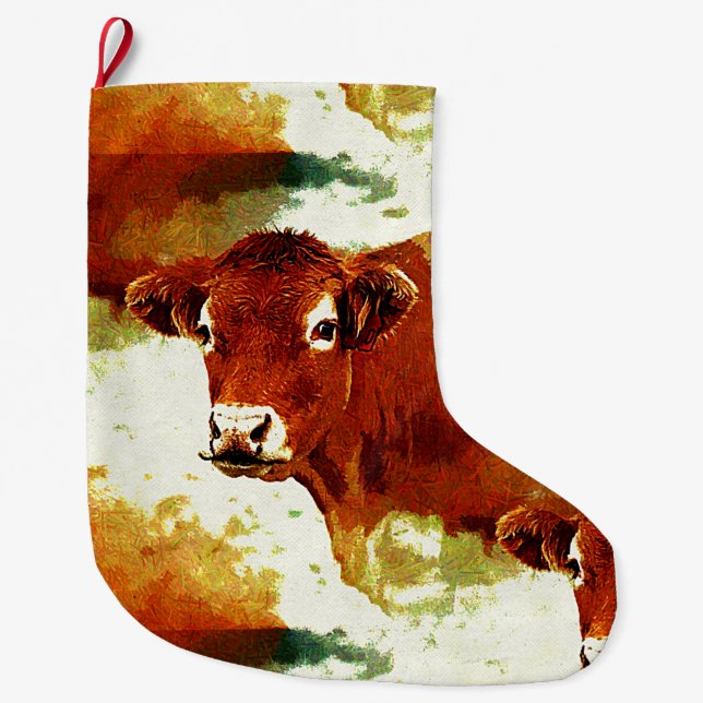 Grande Chaussette De Noël Peinture rouge de vache (Devant)