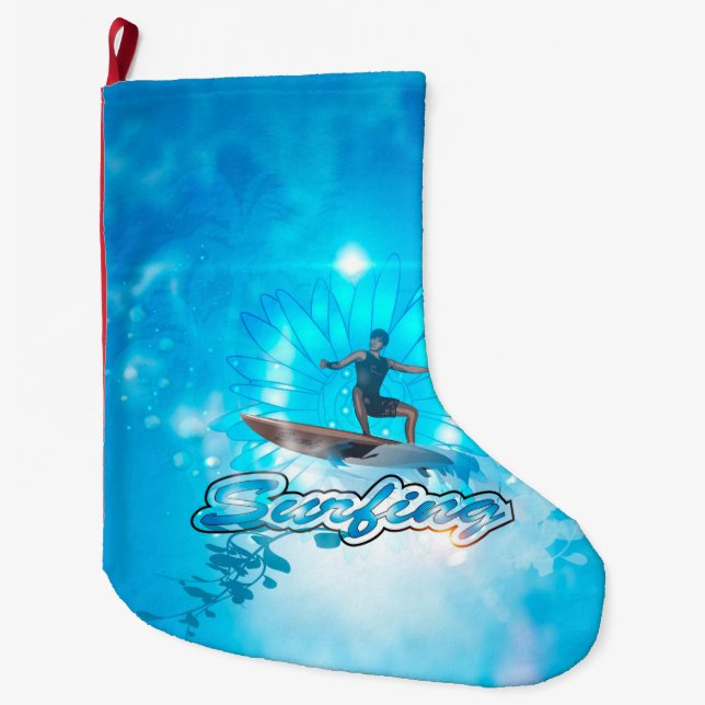 Grande Chaussette De Noël Pensionnaires de surf sur l'arrière - plan bleu (Devant)