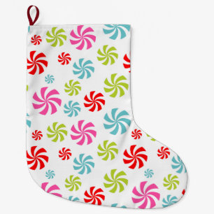 Grande Chaussette De Noël Peppermint Motif - Conception de bonbons colorés