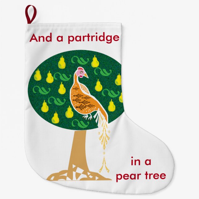 Grande Chaussette De Noël Perdrix dans un poirier (Devant)