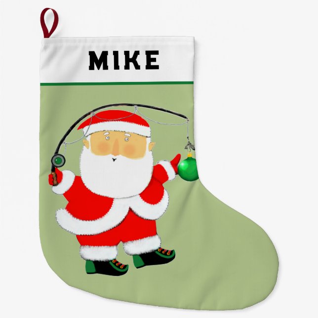 Grande Chaussette De Noël Père Noël de pêche (Devant)
